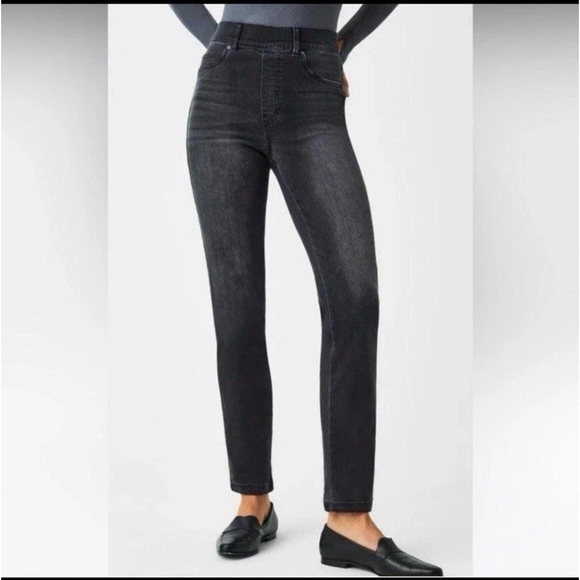 Spanx Women's Straight Leg Jeans Vintage Black High Rise M Pull-On Pant Stretch - Picture 1 of 11